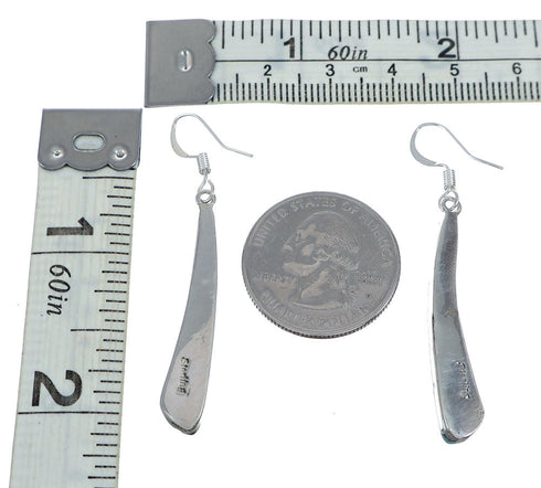 Native American Sterling Silver Turquoise Inlay Hook Dangle Earrings NN20620